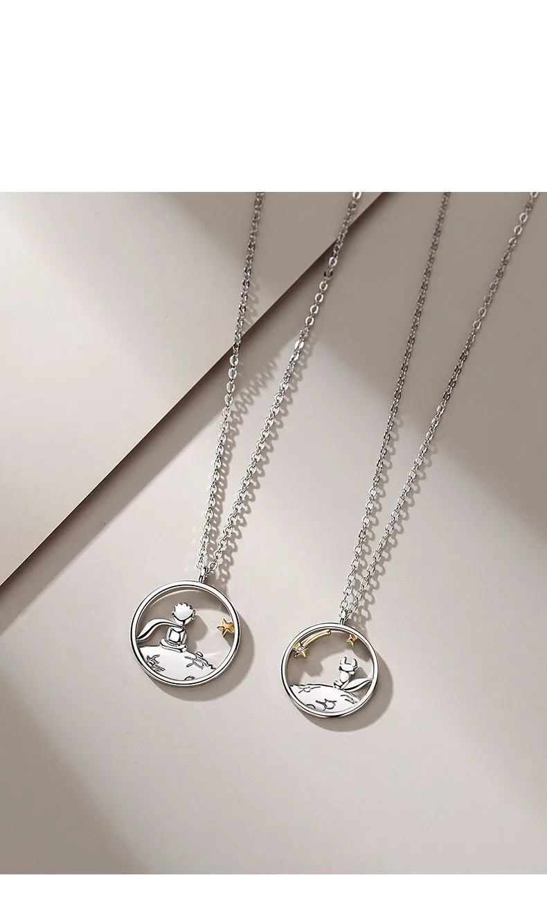 Couple Silver Plated Prince Little Fox Pendant Personalized Necklace Valentine`s Day Anniversary Gift