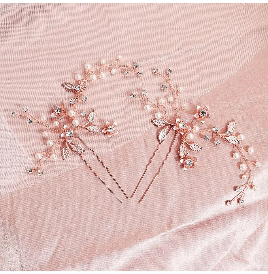 2019 Rose Gold Handmade Wedding Hair Clips Bridal Hair Pins Head Jewelry Accessories for Women Headpieces JCF0609331451