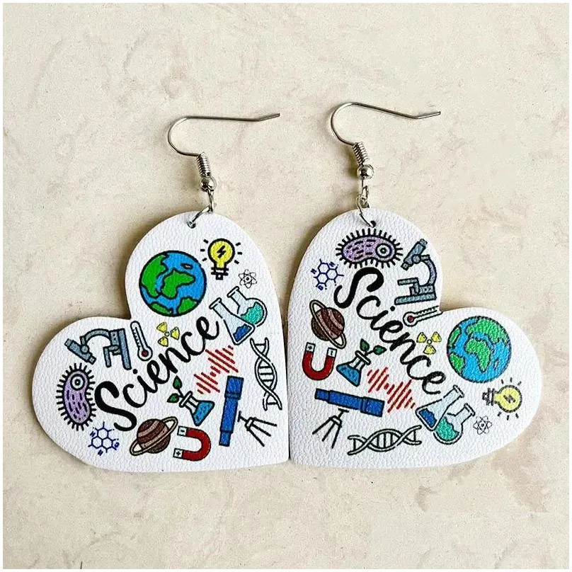 Dangle Earrings 2024 Charms Heart Science Teacher PU Leather Drop Earring Girls Party Jewelry Decoration Wholesale