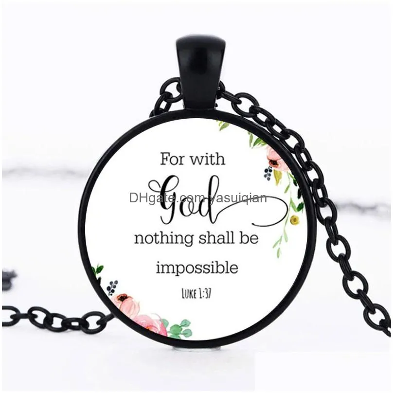 Pendant Necklaces New Scriptures Flower For Women Men Relin Bible Letter Glass Cabochons Chains Fashion Girls Jewelry Gift Drop Delive Dhn9O