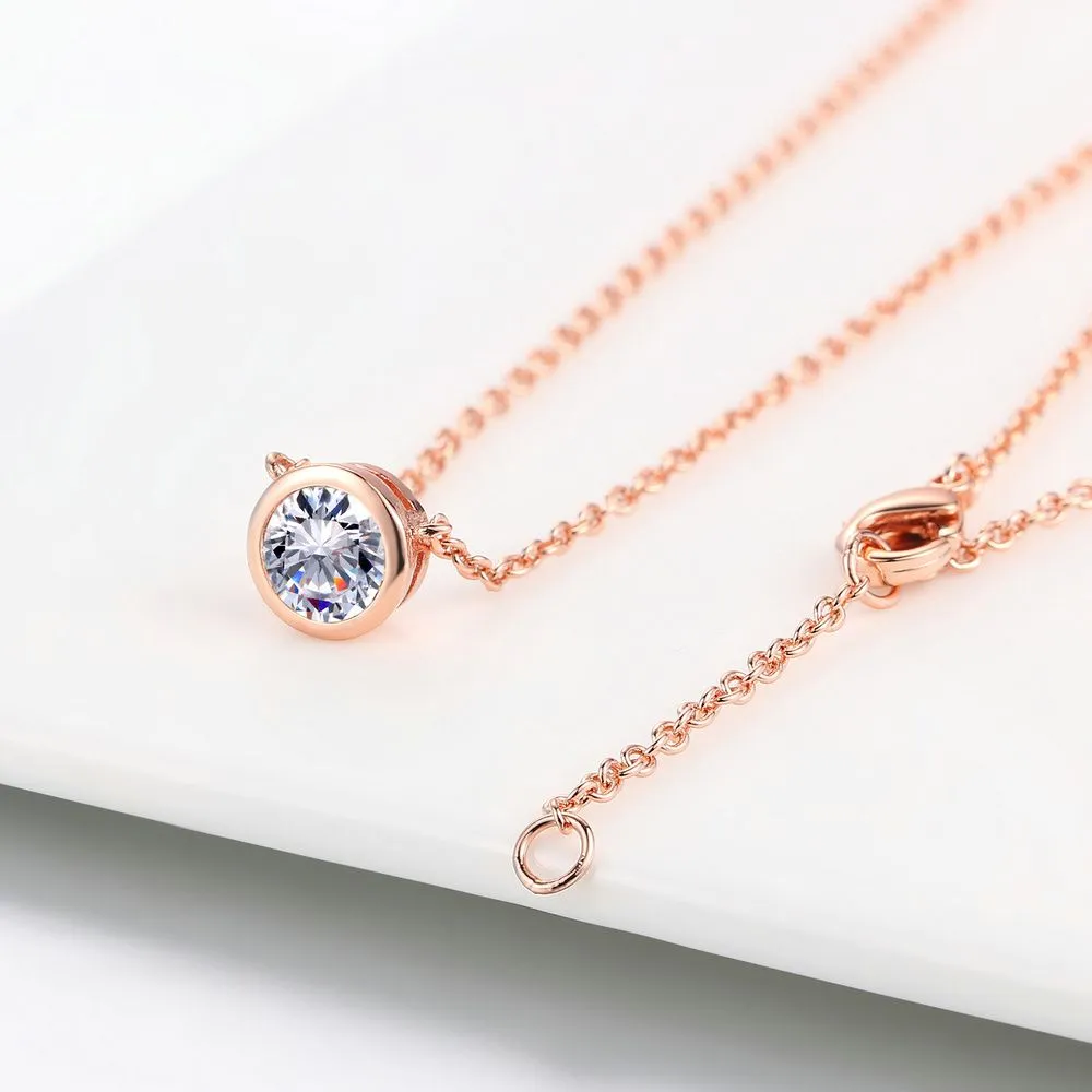 Simply Small Round 1 Cubic Zirconia Rose Gold Color Pendant Necklace Hot Jewelery for Women and Girls N388 N453 N454