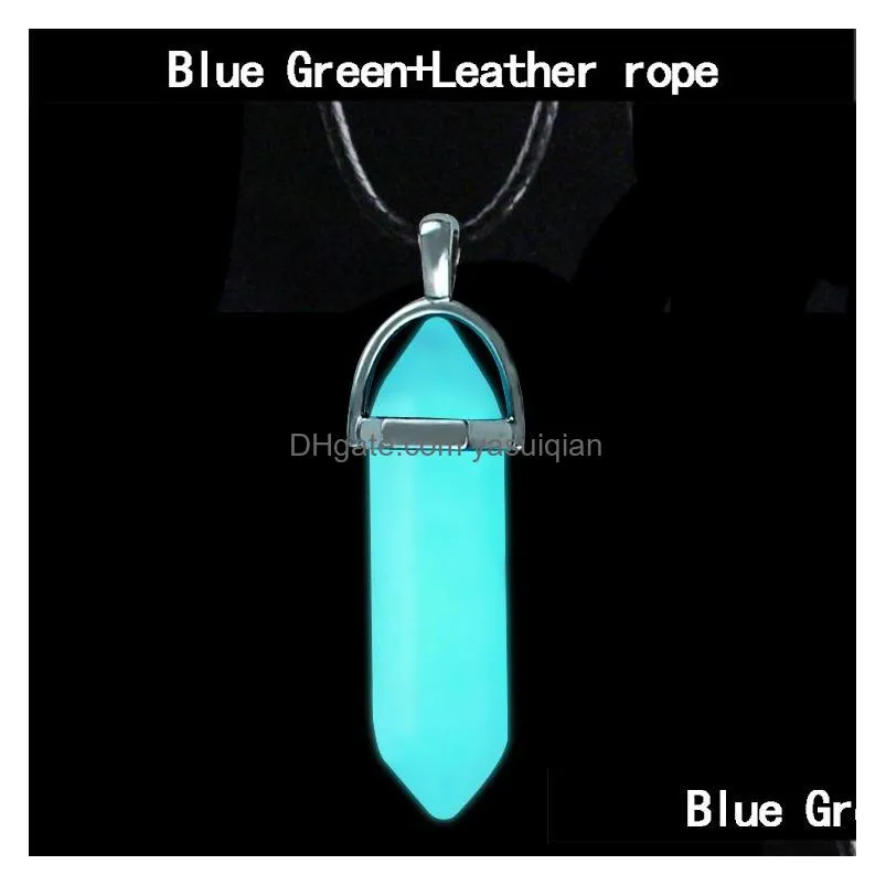 Pendant Necklaces Glow In The Dark Natural Stone Necklace For Women Quartz Healing Crystal Point Hexagonal Rope Chains Men S Fashion D Dhlip