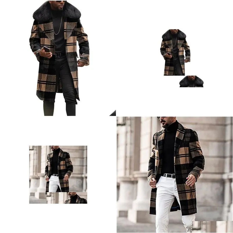 Men`S Wool & Blends Men Jacket Designer Mens Plaid Woolen Slim Fit Mid Length Autumn Winter Warm Coats Casual Fashion For Male Plus Si Dhlti