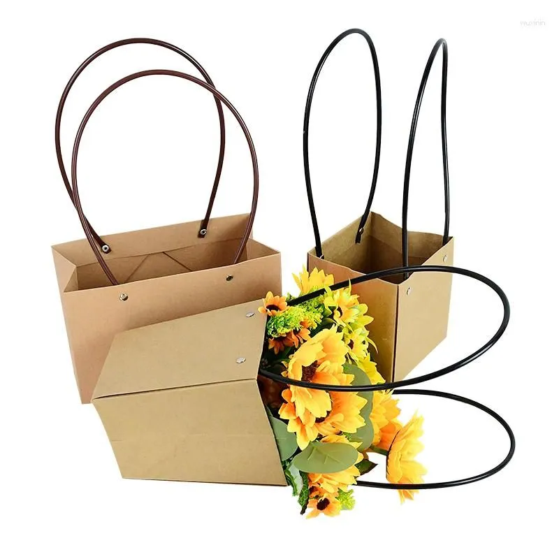 Gift Wrap Portable Flower Bouquet Bag Waterproof Kraft Paper Handy Handbag Wedding Rose Birthday Party Candy Cake Box Packaging