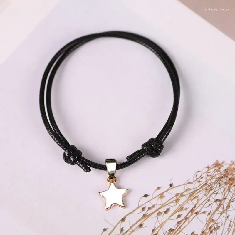 Charm Bracelets 2PCS/SET Couple Bracelet Five-pointed Star Shape Black And White Leather Rope Pendant Men Women Alloy Jewelry Gift