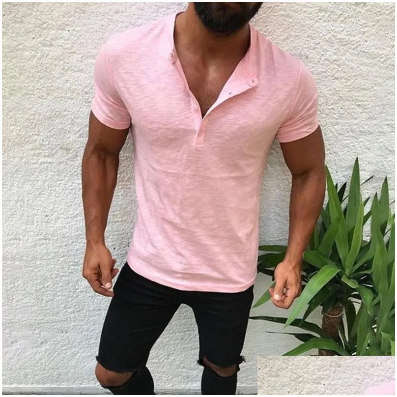 Men`S T-Shirts Mens T Shirts European And American Casual Fashion Slim V-Neck Short Sleeve T-Shirt Clothes Drop Delivery Apparel Cloth Dh2Mv
