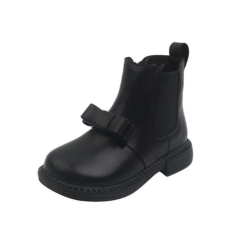 Winter for Children Boots Bow Shoes Black Girls Ankle Short Elegant Princess Toddler Fashion Kids`