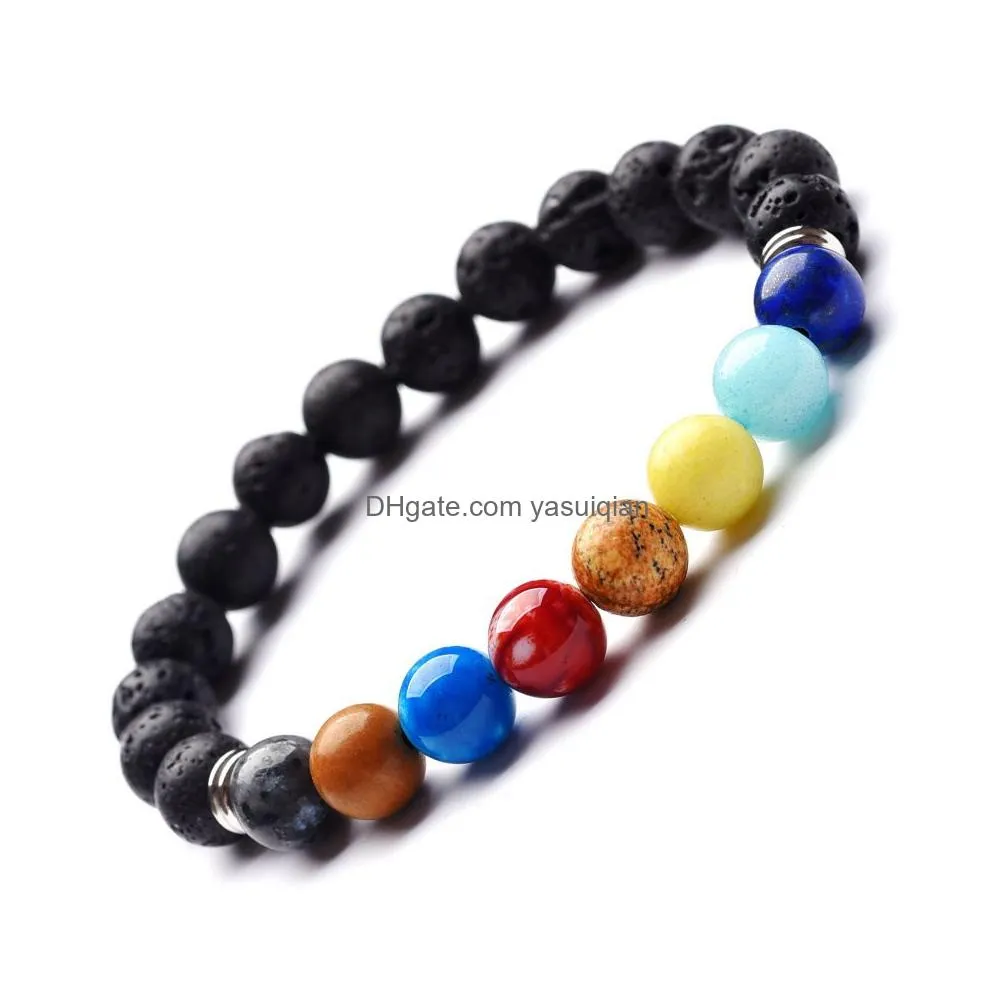 Charm Bracelets Lovers Eight Planets Natural Stone Bracelet Universe Yoga Chakra Galaxy Solar System Rock Lava For Men And Women Jewe Dhbvr