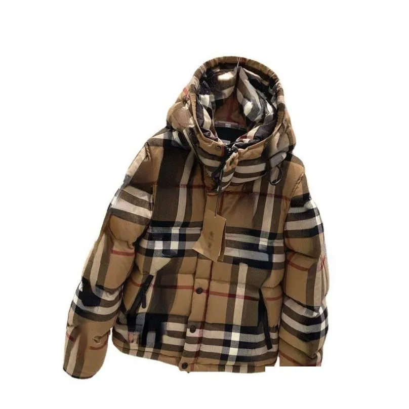 BU Brand Parkas Khaki Classic Plaid Hooded Coats Sleeves Detachable Jacket Autumn Winter