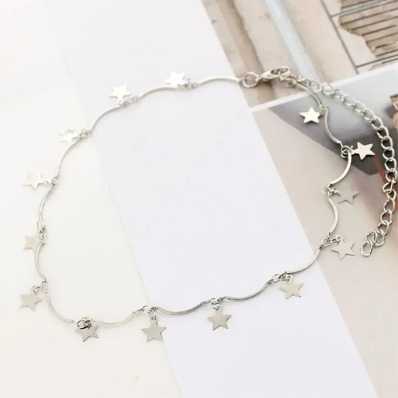 Fashion Gold Color Chain Tiny Star Choker Necklace For Women Bijou Necklaces Pendants Simple Boho Layering Chokers 8ND199