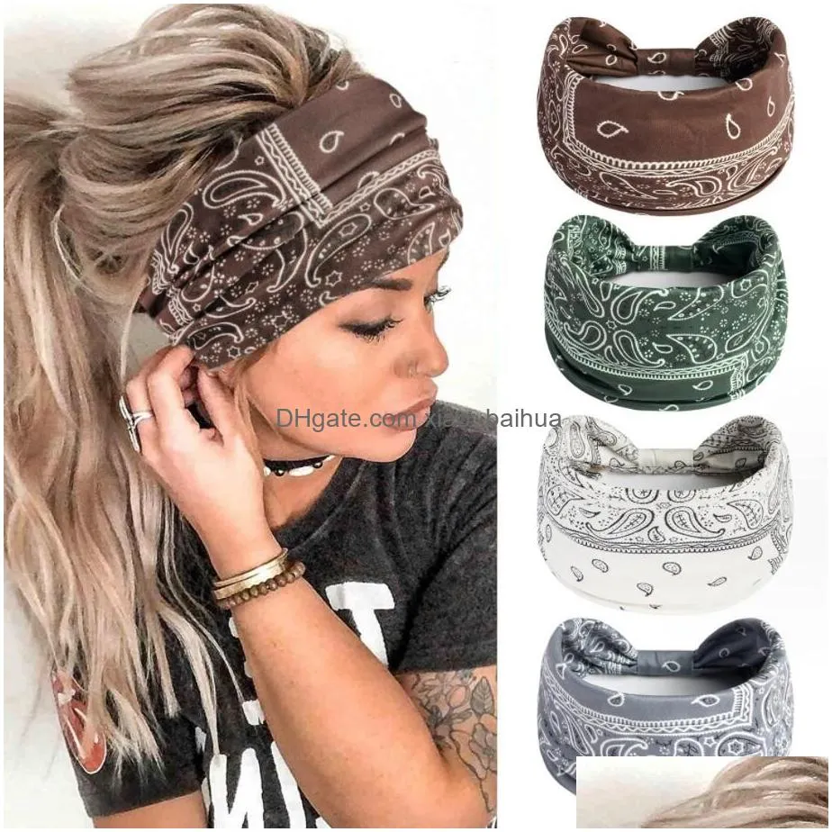 Headwear & Hair Accessories Women Bands Headband Bohemian Sports Run Bandage Elastic Girl Wide Headbands Print Headwrap Headpiece Hair Dhalh