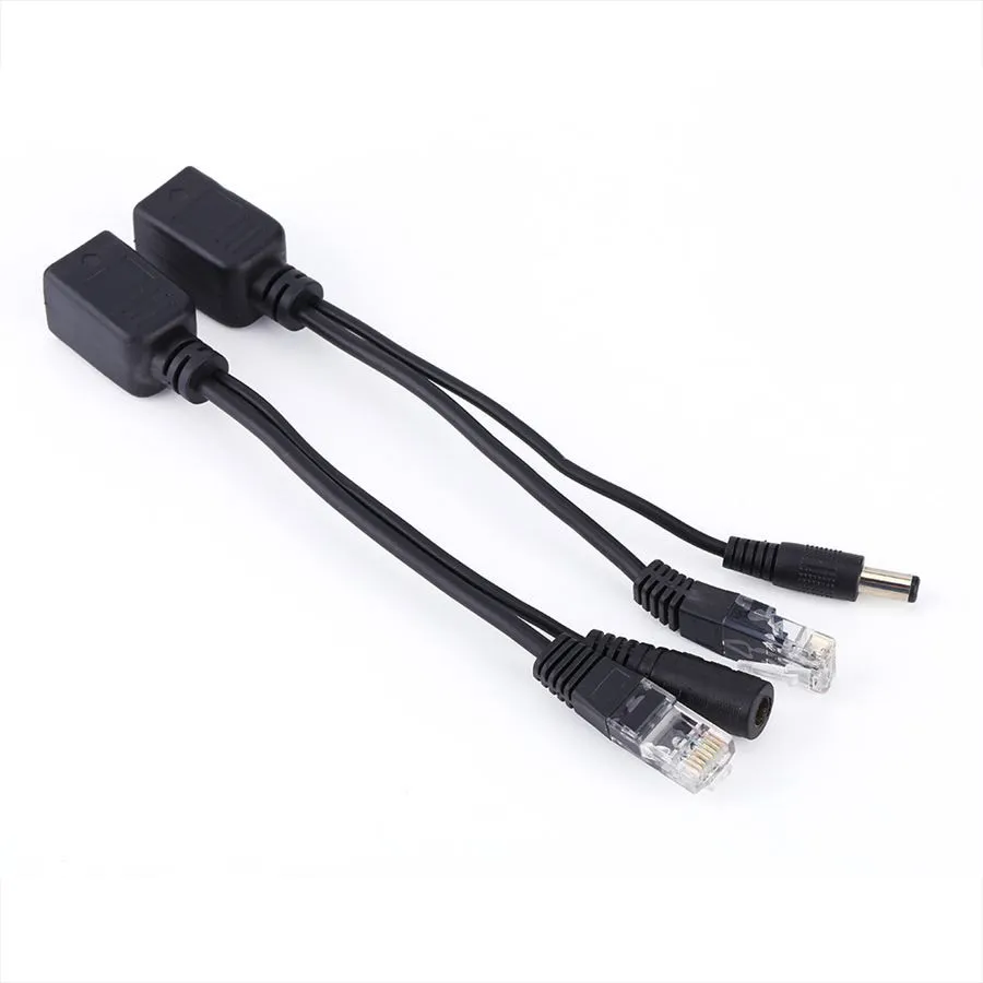 2pcs/lot Black/White Color Ethernet POE Adapter Cable Tape Screened POE Switch Cable Splitter POE Kit Cable RJ45 Injector Splitter Kit