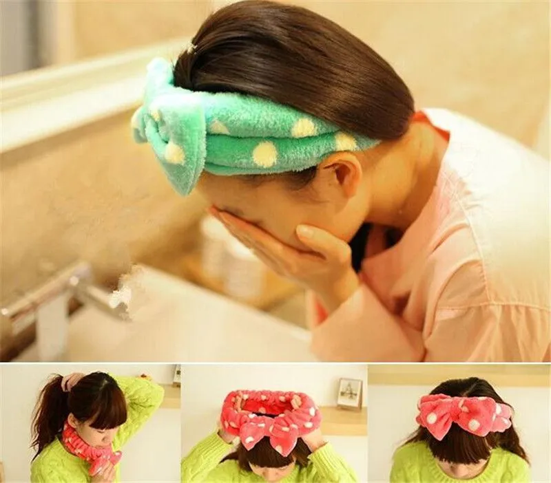 Women Elastic Hair Coral Velvet Big Bow Polka Dot Stripe Headbands Bath Wash Face Makeup Band Beauty Shower Hairband Head-Ware dc104