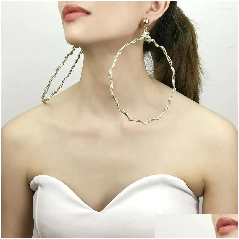 Dangle Earrings Punk 120mm Metal Big Hoop For Women Alloy Winding Sparkling Korean Charm Fashion Jewelry Bride Accessories