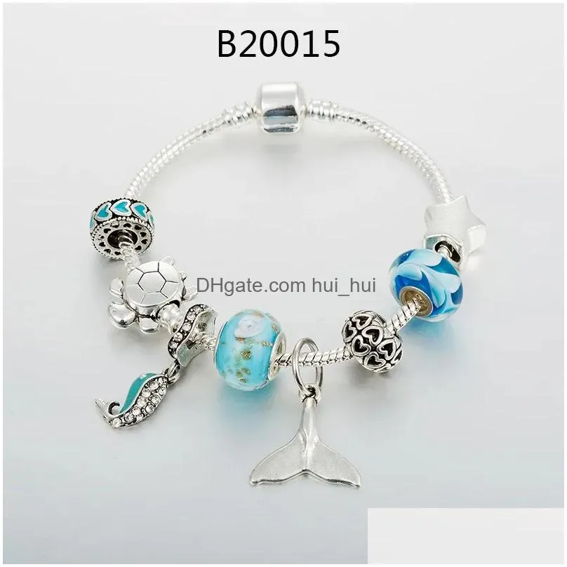 charm bracelets antique original heart /bowknot /star shape 9 style for women glass beads brand bracelet bangle diy jewelry
