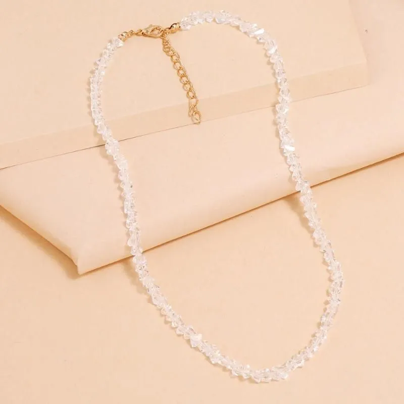 Sea Style White Color Crystal Spar Geometric Transparent Beading Choker Necklace For Women Girl Party Vacation Jewelry Chokers