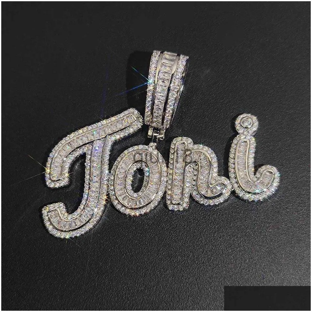 Pendant Necklaces TopBling A-Z Custom Signature Letters Name Pendant Necklace Bling T Cubic Zircon Hip Hop 18k Real Gold Plated Jewelry