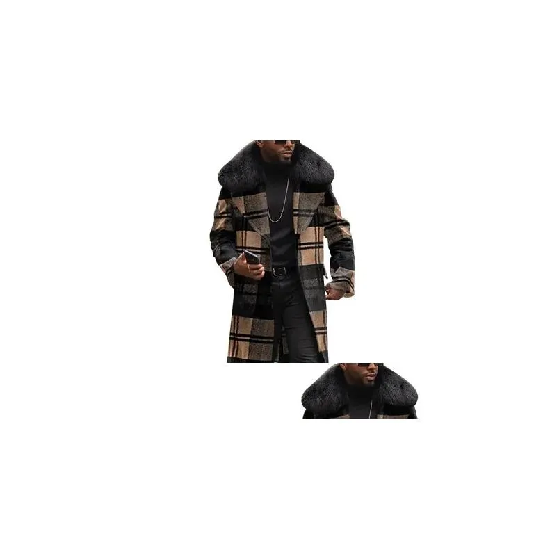 Men`S Wool & Blends Men Jacket Designer Mens Plaid Woolen Slim Fit Mid Length Autumn Winter Warm Coats Casual Fashion For Male Plus Si Dhlti