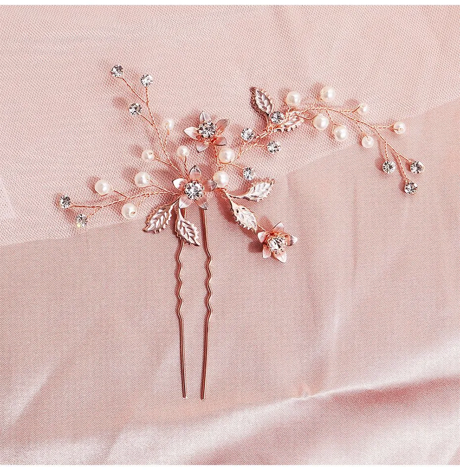 2019 Rose Gold Handmade Wedding Hair Clips Bridal Hair Pins Head Jewelry Accessories for Women Headpieces JCF0607511186