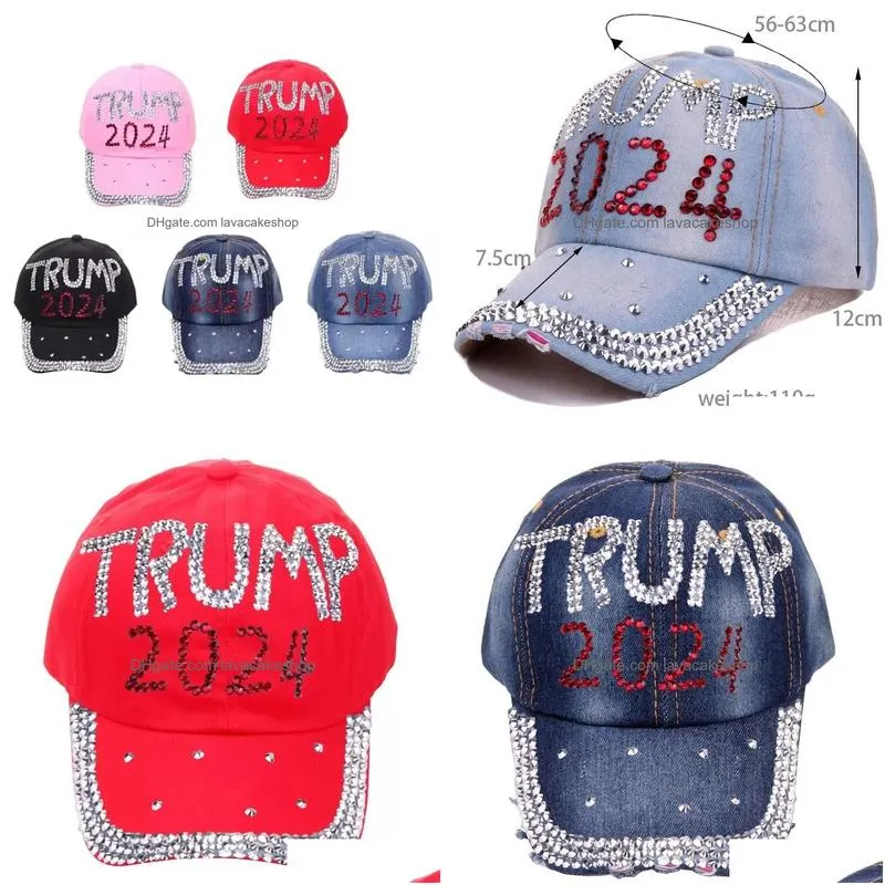 Party Hats Trump 2024 Denim Hat Casual Diamond Baseball Cap Adjustable Cotton Wholesale Drop Delivery Home Garden Festive Supplies Dhonp