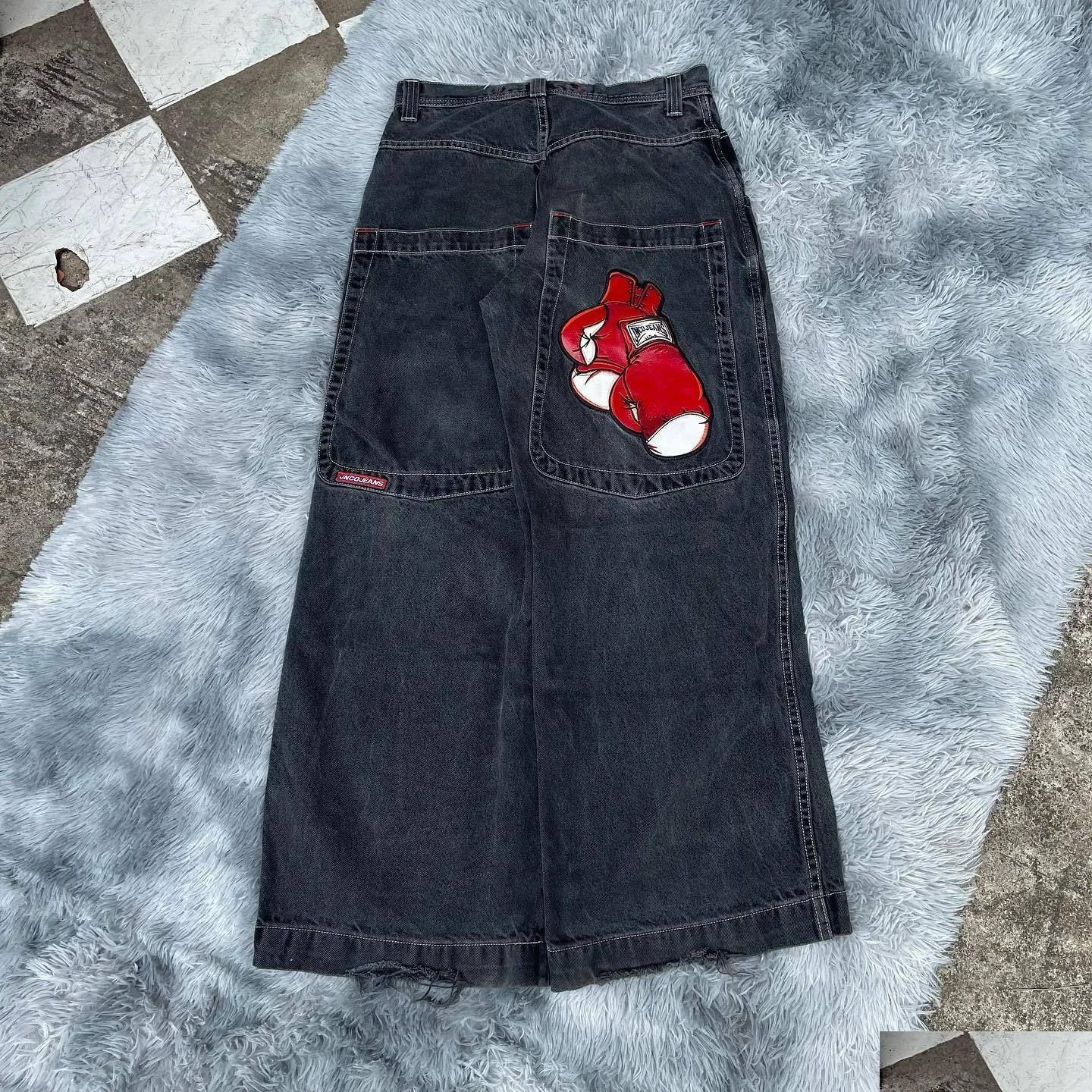 DHgate.com:Jnco Y2K Streetwear Jeans: Baggy Black Hip Hop