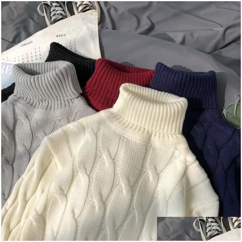 Men`S Sweaters Mens Plus Size 6Xl 7Xl Sweater For Korean Fashion Trends Knit Clothes Twist Pattern Jumper Autumn Turtleneck Plover Dr Dh7Lw