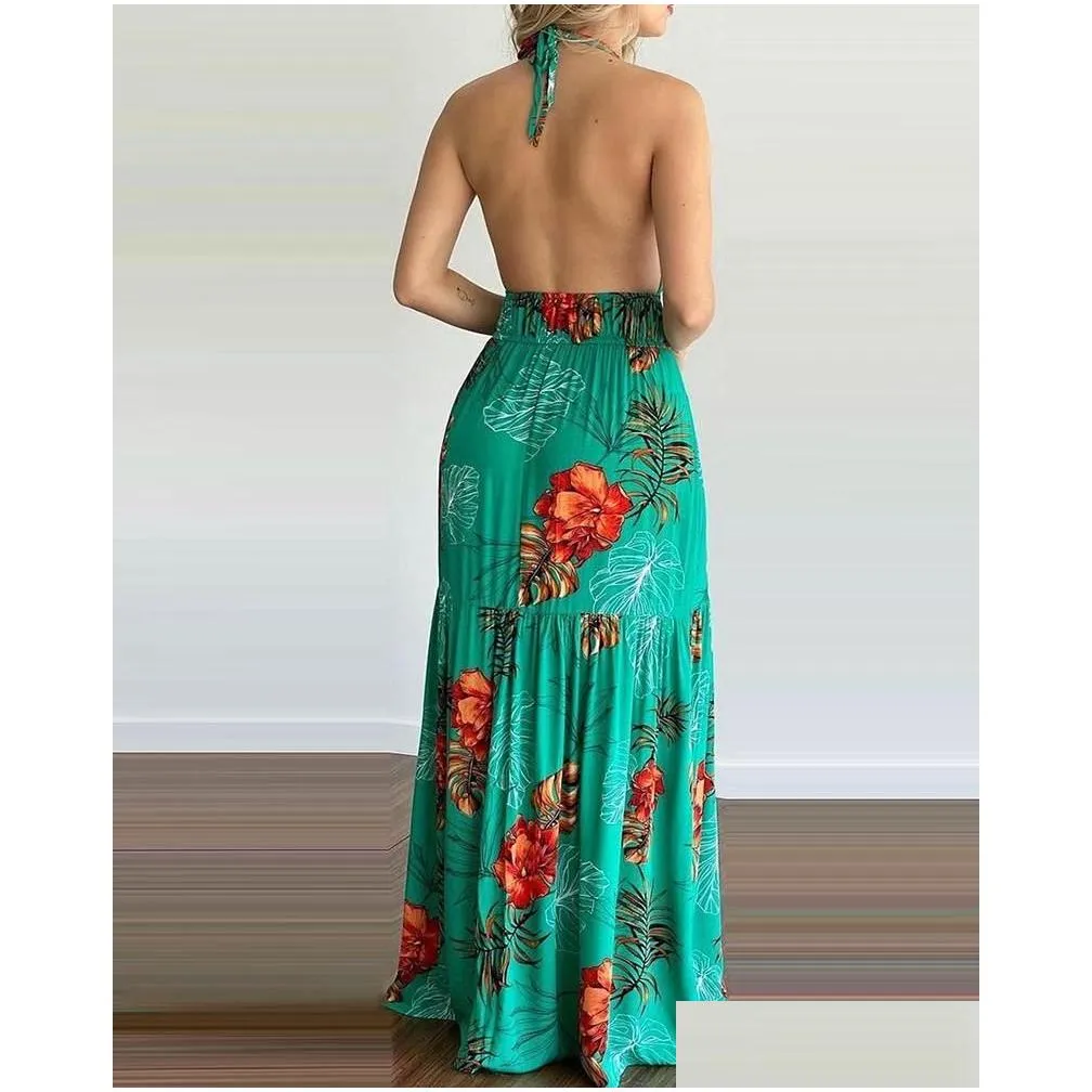 Basic & Casual Dresses Women Tropical Print Halter Backless Maxi Dress Summer Spring Vacation Sleeveless Y Boho Beach Floralcasual Dr Dhku8