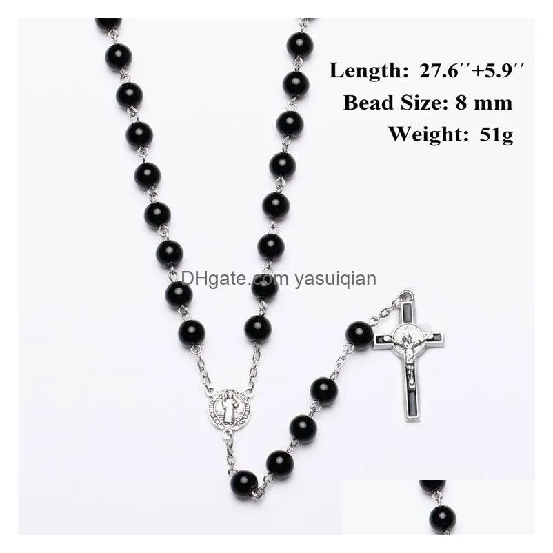 Pendant Necklaces Mens Catholic Rosary Necklace For Women Christian Jesus Virgin Mary Cross Crucifix Galss Beaded Chains Luxury Jewelr Dhz19