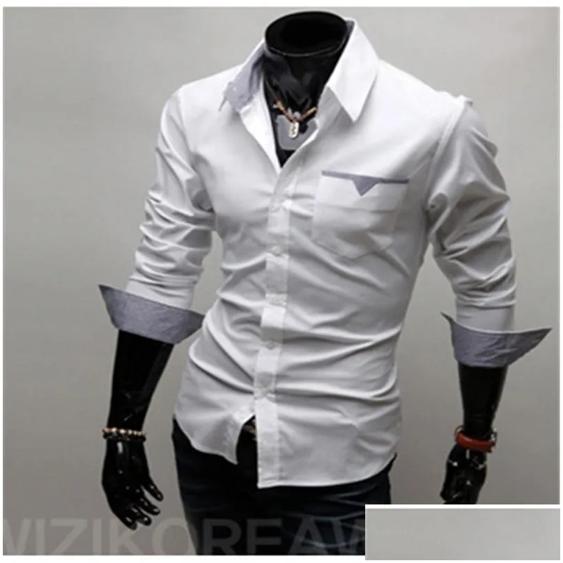 Men`S Dress Shirts Mens Style Fashion Long Sleeve Shirt Button Work With Pocket Formal Plain Top Drop Delivery Apparel Clothing Dh4K3