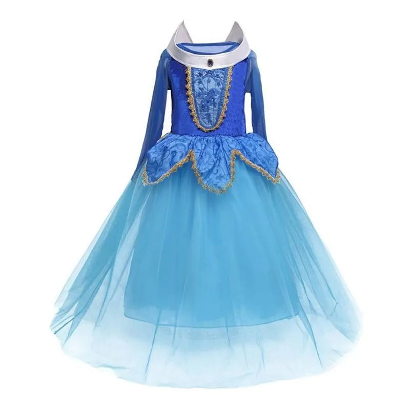 Girl`s Dresses Princess Dress Girl Birthday Halloween Costume For Girls Children Clothing Cosplay Clothes Blue Long Gown Fancy Kids