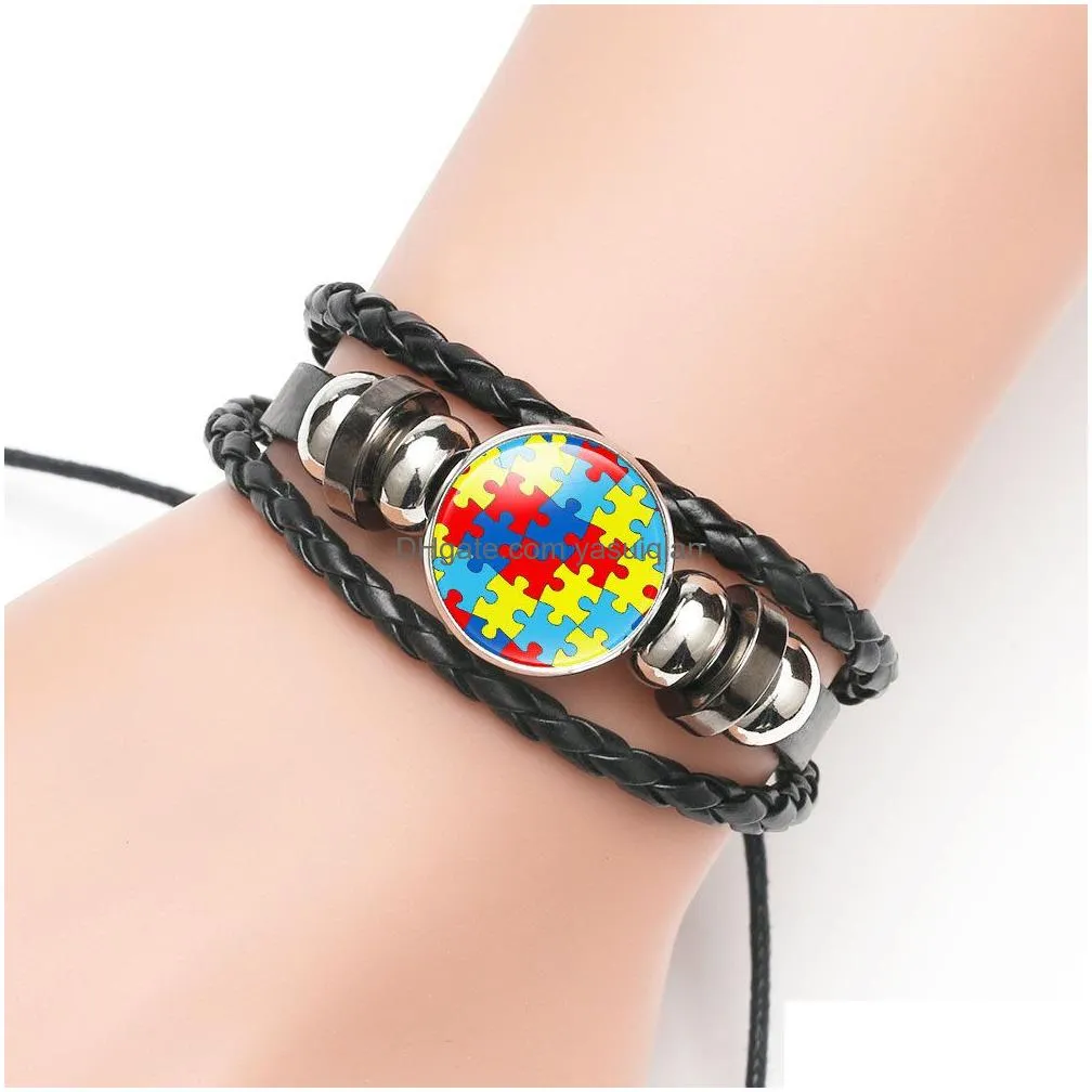 Charm Bracelets New Kids Autism Awareness For Children Boy Girl Leather Wrap Wristband Bangle Fashion Inspirational Jewelry In Drop D Dhjfm