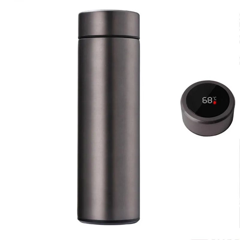 Smart Lid Water Bottle Stainless Steel Intelligent Thermos Cup Temperature Display Vacuum Portable LED Screen Soup Coffee Insulation Mugs Tumbler