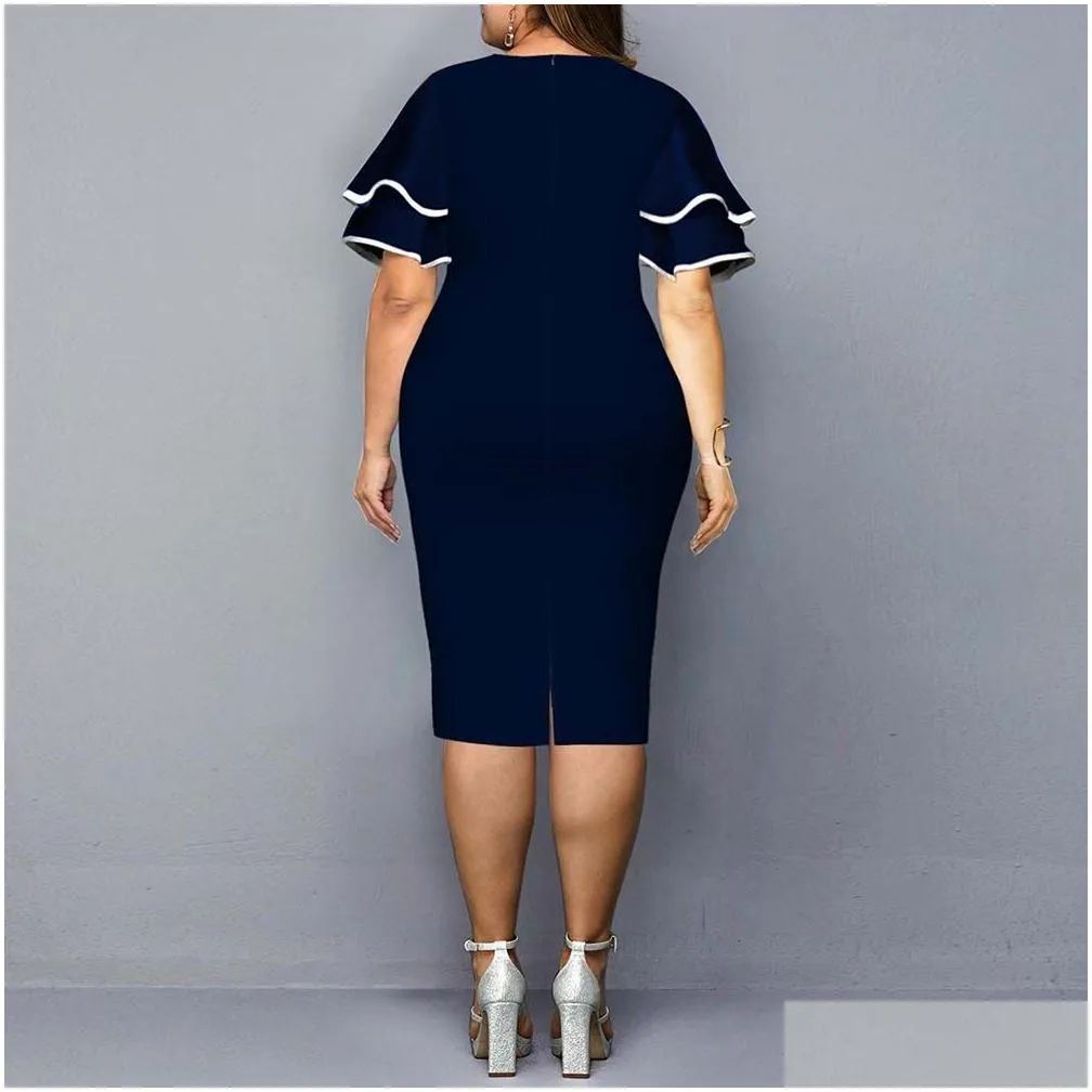 Plus Size Dresses Womens Bodycon Elegant Geometric Print Evening Party Dress Layered Bell Sleeve Casual Club Outfits Drop Delivery Ap Dhxrz