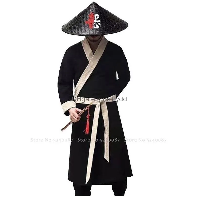 outdoor hats traditional chinese style bamboo weave hat shaolin japanese samurai cosplay oriental headwear prop shade straw caps