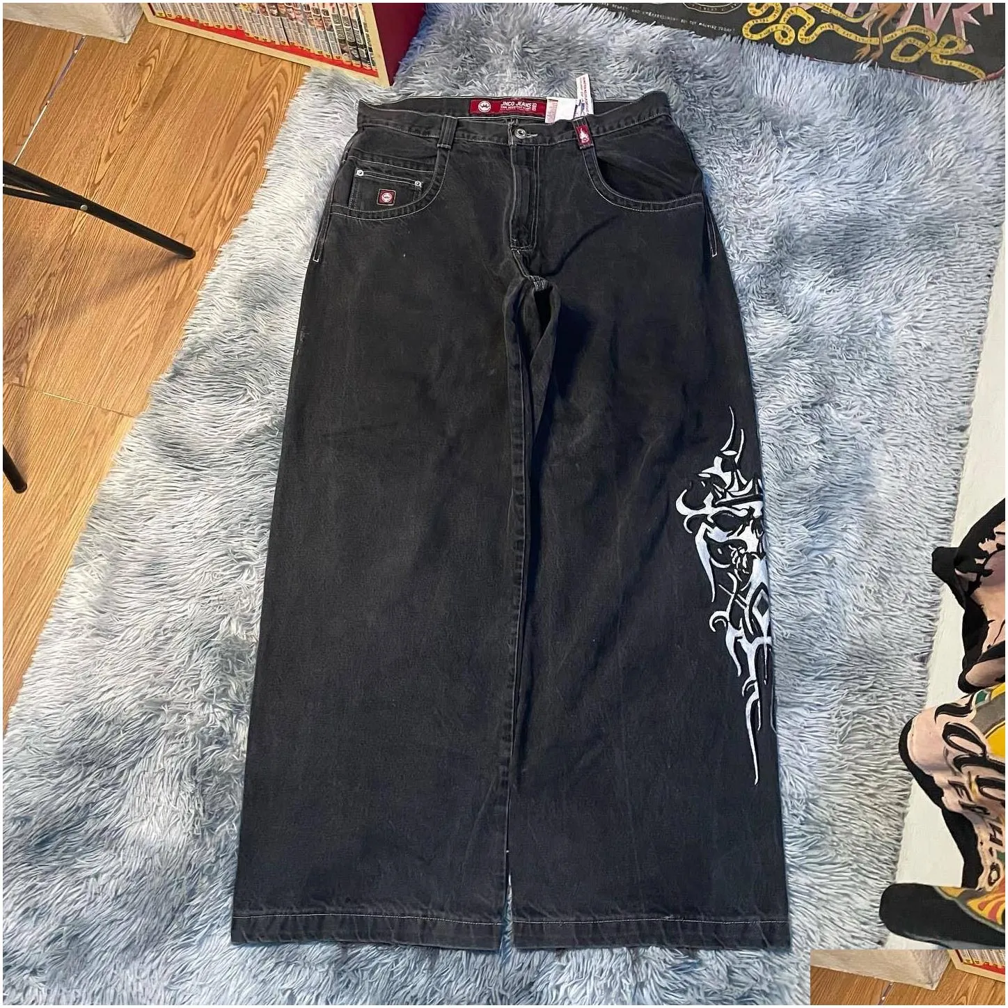 DHgate.com:Jnco Y2K Streetwear Jeans: Baggy Black Hip Hop