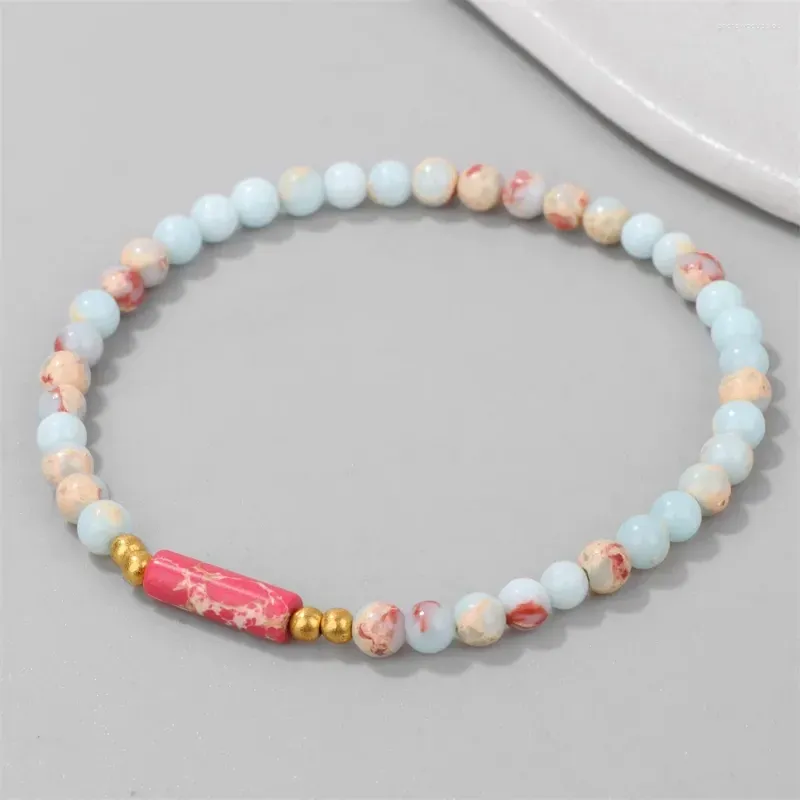 Charm Bracelets 4mm Blue Shoushan Stone Beads Natural Unakites Crystal Cylinder Shape Women Sweet Party Jewelry