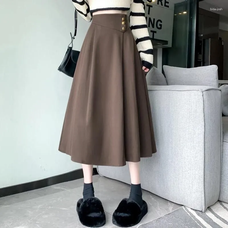 Skirts Spring Pleated Skirt Women High Waisted Slim Elastic Waist Loose Hem Korean Fashion Clothing Long For