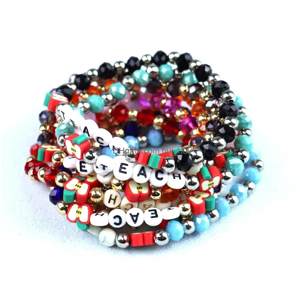 diy teach letter beaded glass beads  shape elastic bracelet for gift