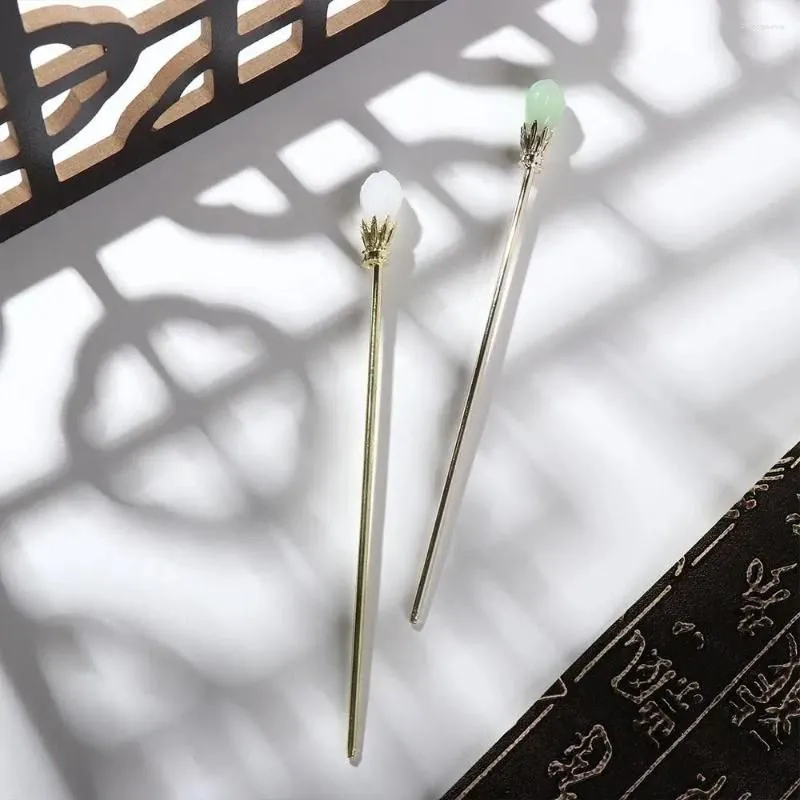 Hair Clips Elegant Girl Gift Vintage Alloy Hanfu Ornament Imitation Jade Hairpin Chinese Style Clasp Women Stick Fork