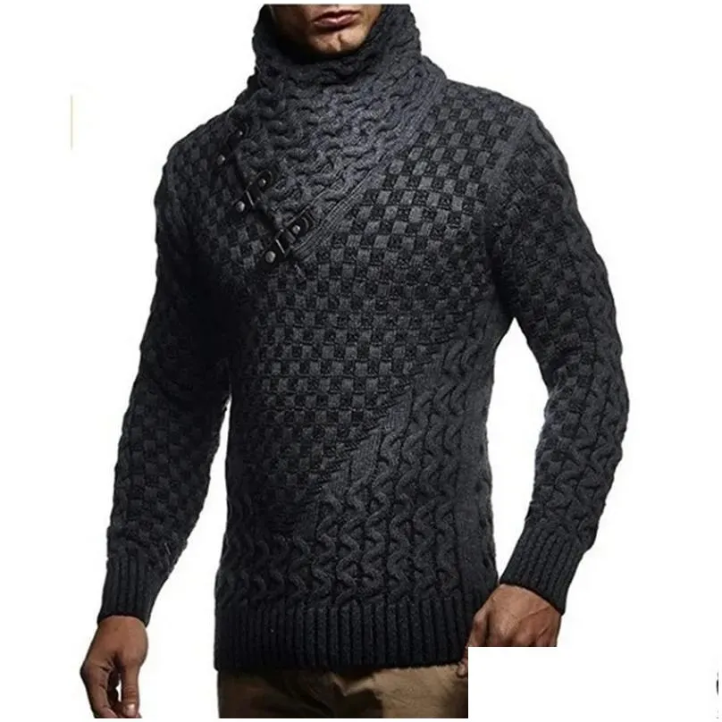 Men`S Sweaters Leather Buckle Coarse Sweater Men Turtleneck Mens Knitted Plover Casual Autumn Elastic Knitting Coat Knitwear Pl 3Xl D Dhhwk