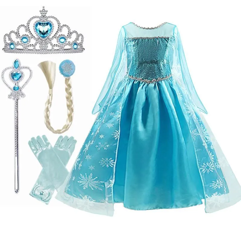 Girl`s Dresses Princess Dress Girl Birthday Halloween Costume For Girls Children Clothing Cosplay Clothes Blue Long Gown Fancy Kids