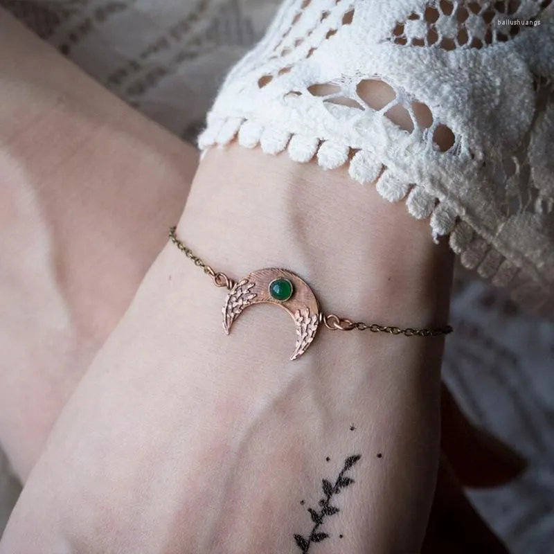 Charm Bracelets Feminity Healing Moon Bracelet With Aventurine Phase & Green Stone Celestial Gifts Boho Jewelry For Women - Adjust