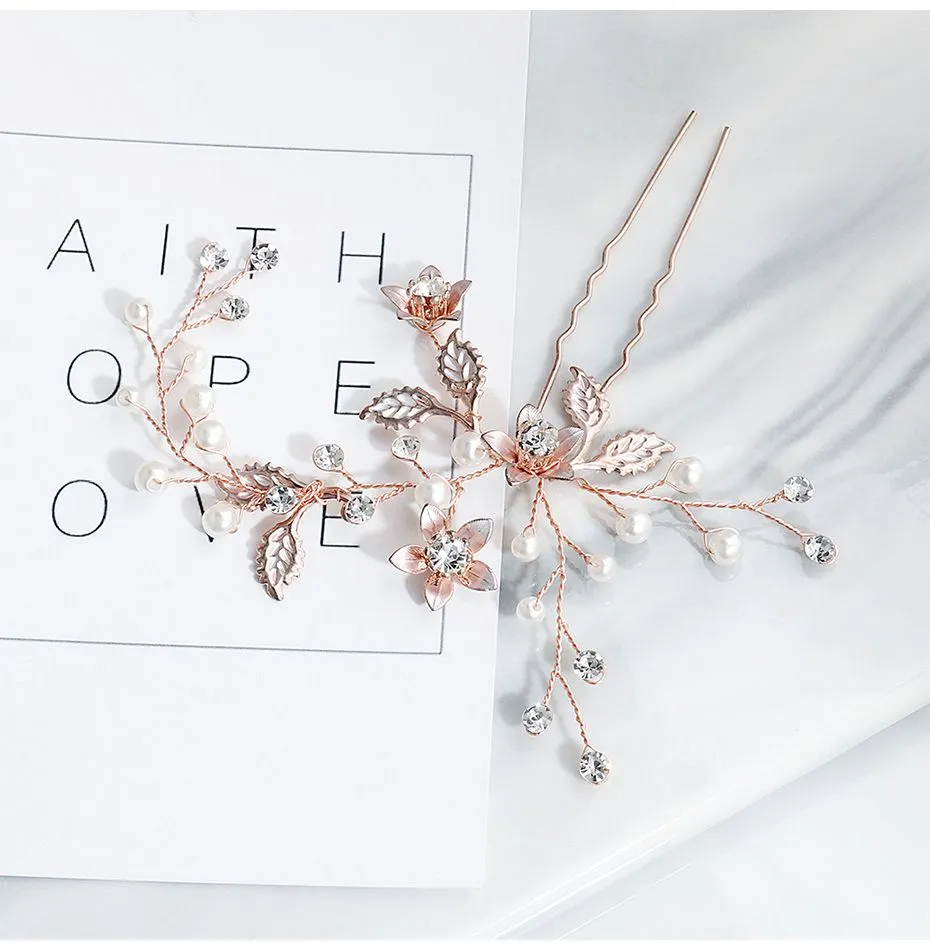 2019 Rose Gold Handmade Wedding Hair Clips Bridal Hair Pins Head Jewelry Accessories for Women Headpieces JCF0607511186