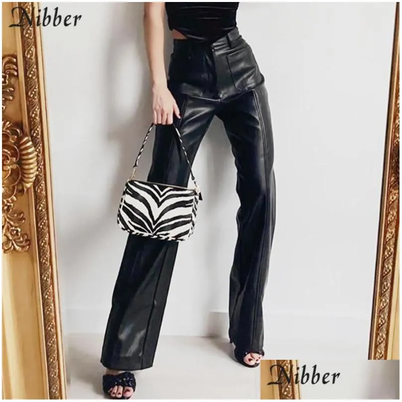 Women`S Pants & Capris Nibber Luxurious Faux Leather Vintage Y2K Leisure Straight For Women Autumn Winter Office Lady Slim Design Tro Dhg8D