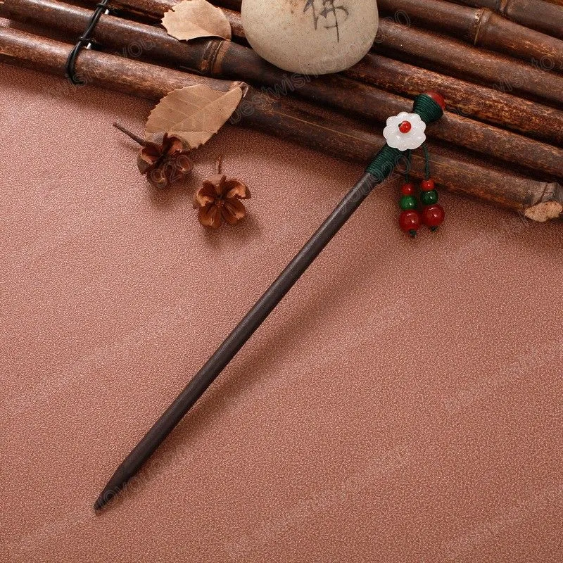 Fashion Vintage Wooden Hair Sticks Long Tassels Flower Hair Forks Chinese Style Handmade Hairpin Retro Bride Hair Accessories