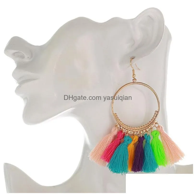 Dangle & Chandelier New Ethnic Fringe Tassel Earrings For Women Bohemian Large Big Hoop Long Statement Drop Female Fashion Jewelry Gi Dhstj