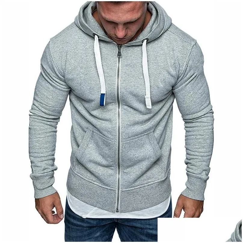 Men`S Hoodies & Sweatshirts Mens Plus Size Tracksuit 2021 Autumn Winter Dstring Pocket Hooded Sweatshirt Long Sleeve Zip Slim Coat Ma Dht4R