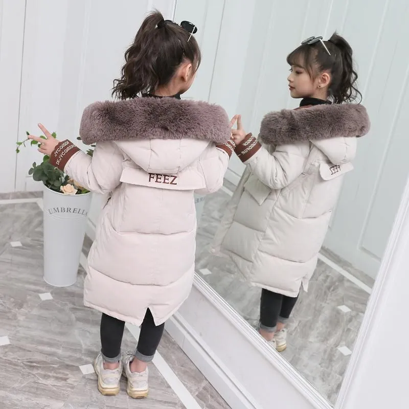 Children Winter Down Cotton Jacket New Fashion Girl Clothing Kids Clothes Thick Parka Fur Hooded Snowsuit Outerwear Coat