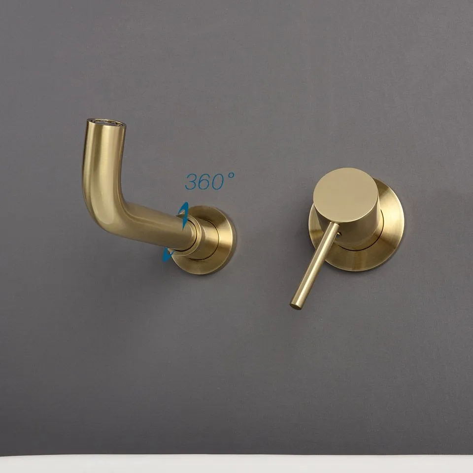 Minimalism Bathroom Faucet Single Handle Wall Mounted Black & Brushed Gold Water mixer Tap 360 Degree Rotatable