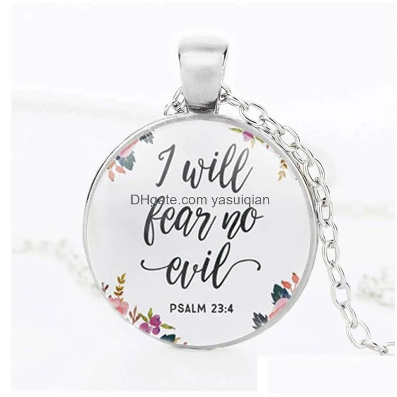 Pendant Necklaces New Scriptures Flower For Women Men Relin Bible Letter Glass Cabochons Chains Fashion Girls Jewelry Gift Drop Delive Dhn9O